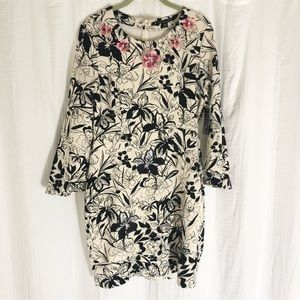 NWT Boston Proper Women Sz 6 Floral Beaded Long Sleeve Black And White Dress